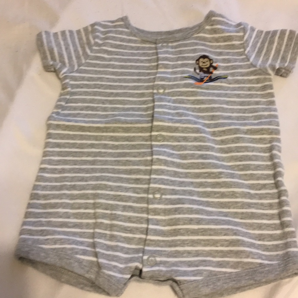 Grey and white monkey summer romper boy
